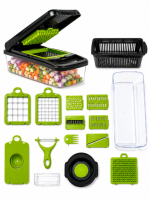 16-Piece Multifunction Vegetable Slicer & Food Chopper Set with Storage Container